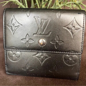 Louis Vuitton Monogram Vernis Elise Trifold Wallet Matte Black Leather TH0032